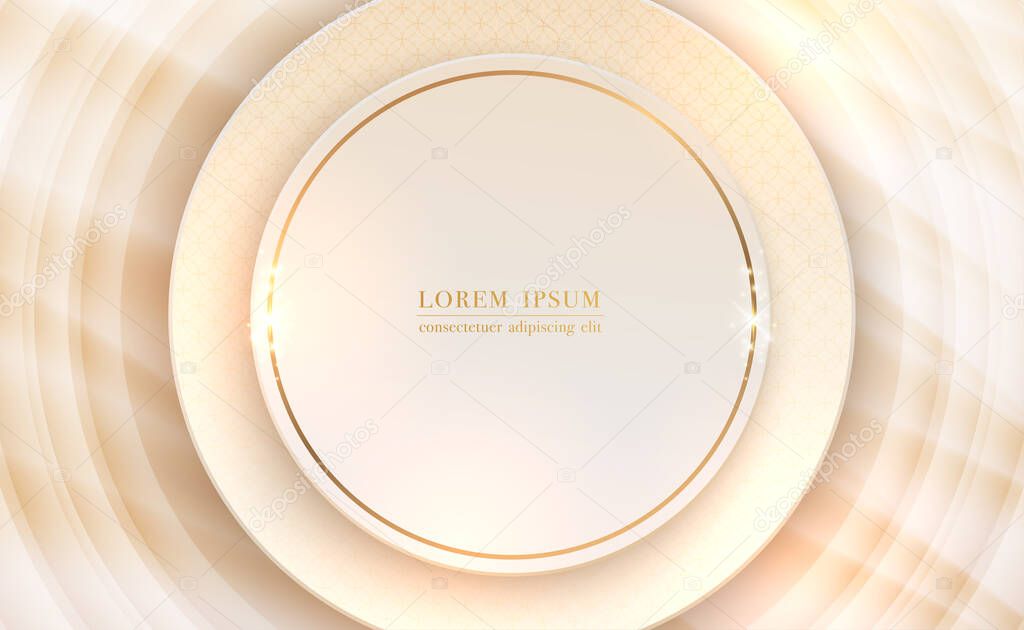 Circle shape layers with golden circle line luxury sparkling on cream beige color background. Vector illustration