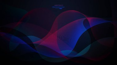Soyut parlak dinamik dalgalı karanlık bir arkaplan. Çizgiler canlı renklerde ve pürüzsüz akıyor. Vektör illüstrasyonu