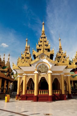Shrine and pavilions surrounding the main central pagoda at Shwedagon pagoda, Yangon, Myanmar