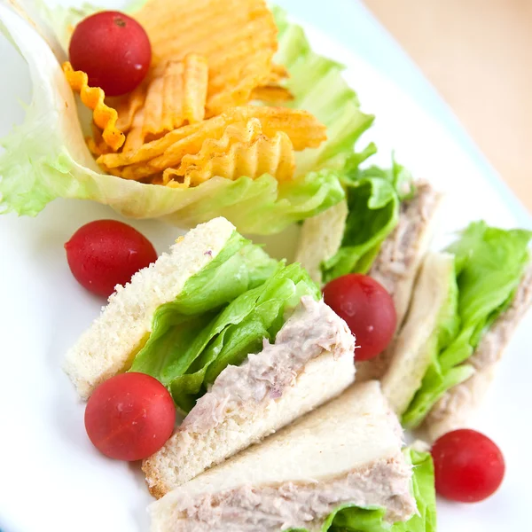 Tonijn sandwich met sla en tomaat — Stockfoto