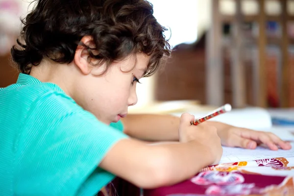 Young boy doing his homework at home Stock Image