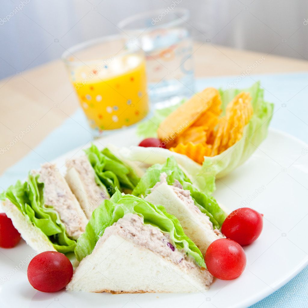Tuna sandwich with salad and tomato