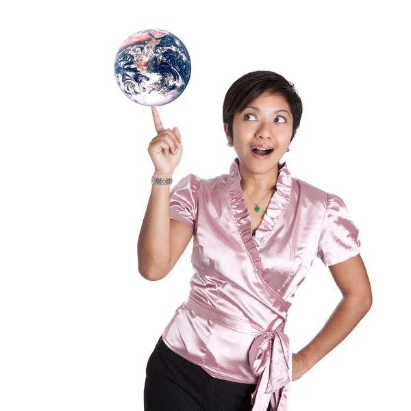 Young Asian businesswoman shrugging shoulder in gesture of doubt — Stock Photo, Image