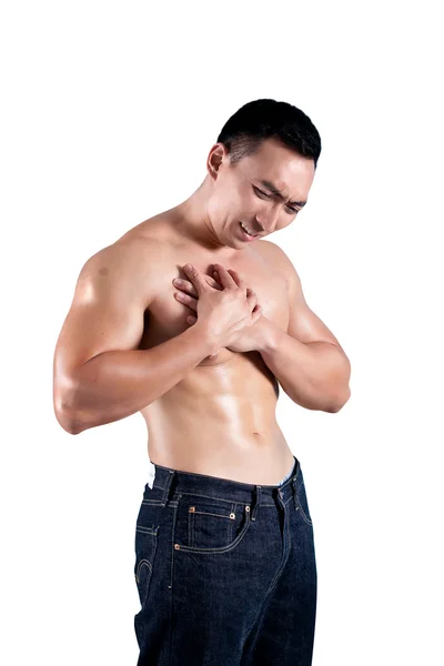 Young man suffering from pain in the chest — Stock Photo, Image