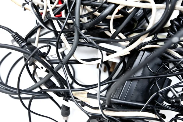 Mass of tangled up wires, connections and cables. — Stock Photo, Image