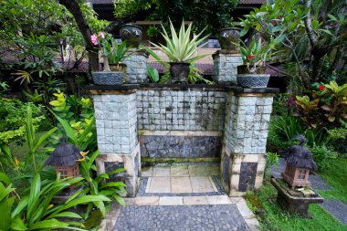 güzel tropik açık Duş alan bir havuza