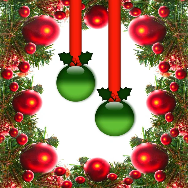 Bordure de guirlande de Noël rouge avec des boules et des rubans sur blanc . — Photo