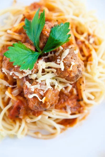 Italian meatball spaghetti with sauce — Stock Photo, Image