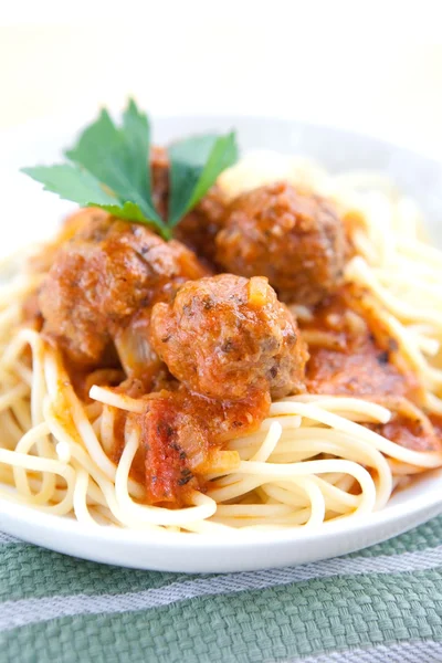 Delicious meatball with spaghetti in tomato sauce — Stock Photo, Image