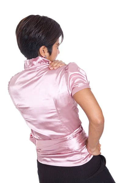 Young office woman suffering shoulder pain — Stock Photo, Image