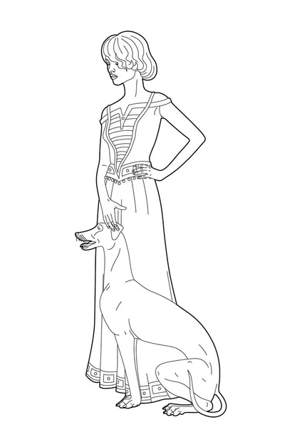 Ilustración Vectorial Una Mujer Con Perro Archivo Eps — Vector de stock