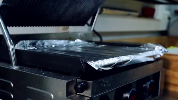 Chef Puts Pita Grill Machine Roll Pita Bread Frying Fast — Stock Video