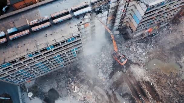 Urban Regeneration Demolition Building New Construction Dismantling House Aerial View — Stockvideo