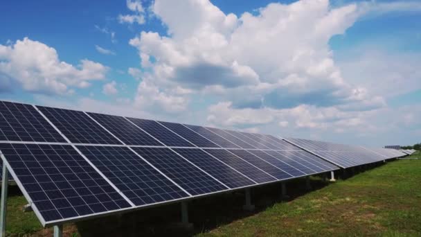 Ecological Modules Solar Power Plant Fields Green Energy Sunset Landscape — Stockvideo