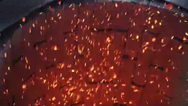 Blast Furnace Factory Burning Sparks Fire Burning Sawdust Furnace Close — 图库视频影像