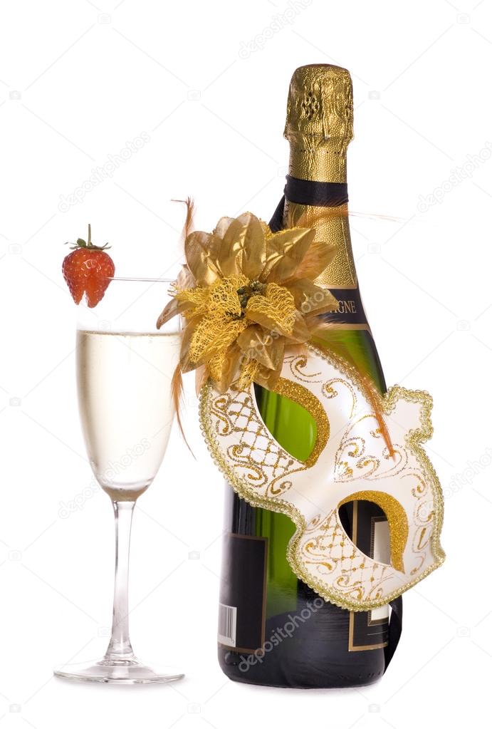 Champagne and masquerade mask