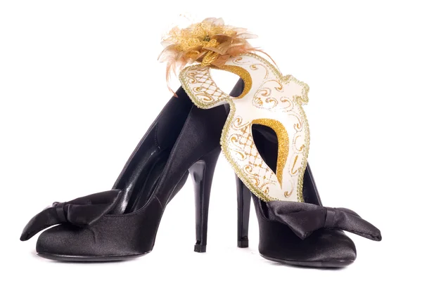 Masquerade mask with high heel shoes — Stock Photo, Image