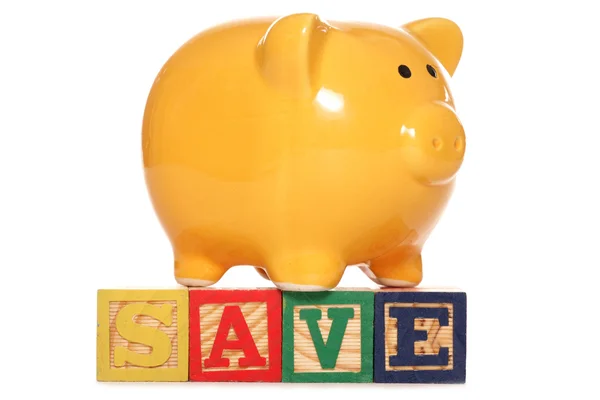 Piggy bank with save text — Stock Photo, Image