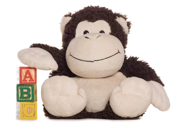 Abc blocks with soft toy monkey — Stock Photo, Image