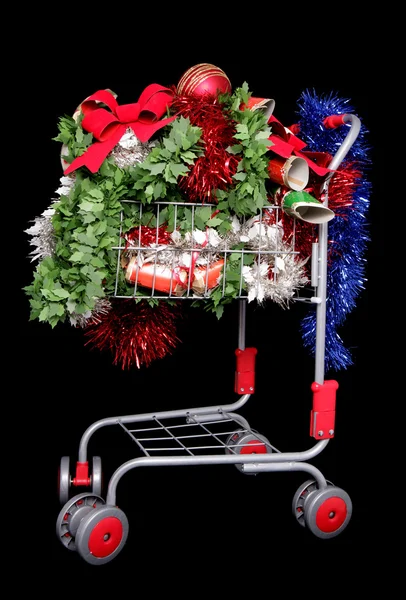 Einkaufswagen mit Weihnachtsdekoration — Stockfoto