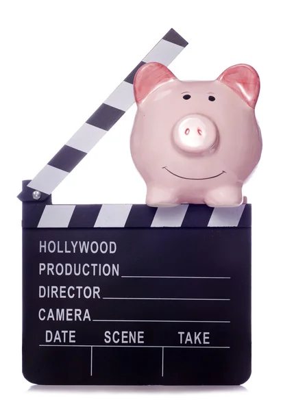 Piggy Bank com recorte de placa de palmas de filme — Fotografia de Stock