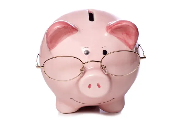 Mądry pieniędzy zapisywania piggy bank wyciąć Obrazek Stockowy