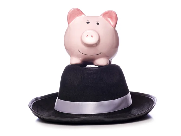 Banco porquinho em um chapéu de máfia — Fotografia de Stock