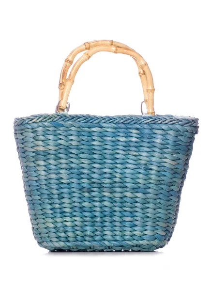 Green wicker shopping bag — Stock Photo, Image