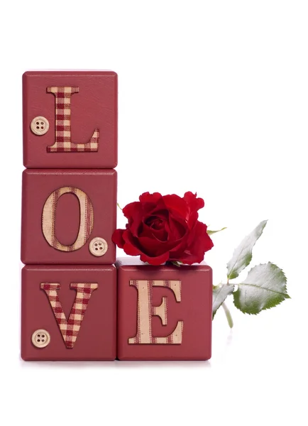 Word love with red rose — Stock Photo, Image