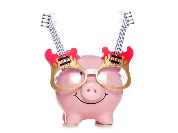 Piggy bank gitaar bril — Stockfoto