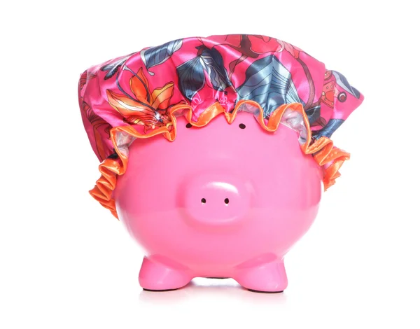 Piggy bank dragen douche hoed — Stockfoto