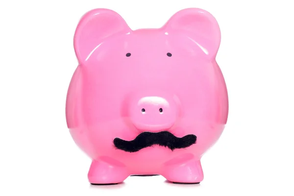 Piggy Bank usando um bigode falso — Fotografia de Stock