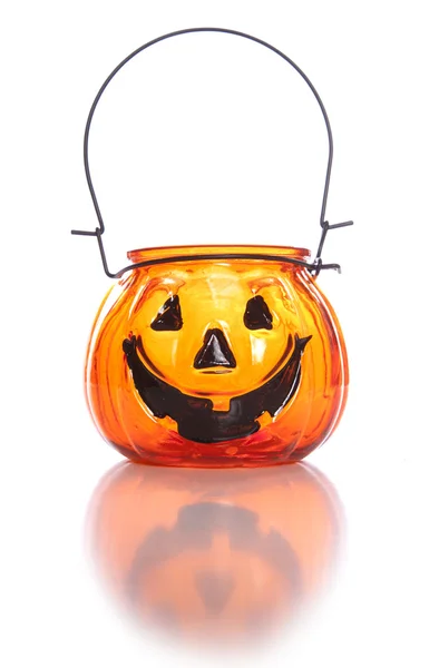 Halloween pumpkin glass jar — Stock Photo, Image
