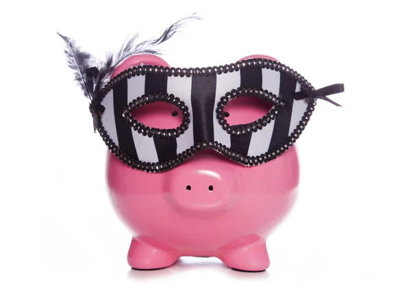 Piggy bank dragen van een masker van de maskerade — Stockfoto