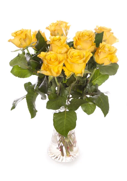 Bunch of yellow roses in a vase — Stock Photo, Image