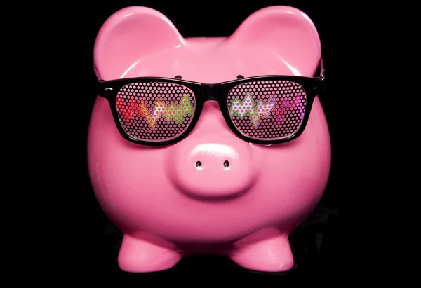 Sparschwein mit schwärmerischer Brille — Stockfoto