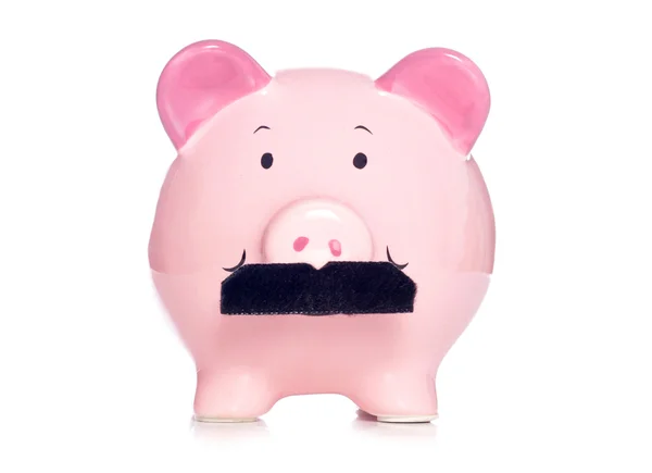 Piggy bank sobie fałszywe wąsy — Zdjęcie stockowe
