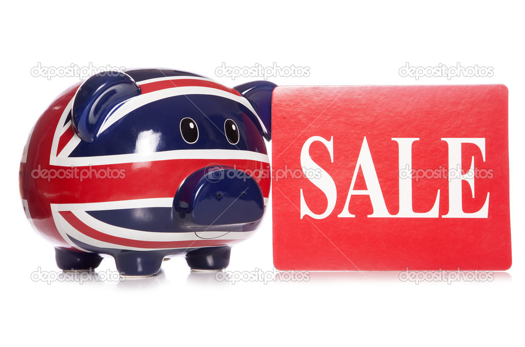 Piggy bank with sale sign