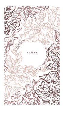 Kahve bitkisi. Vektör grafik dalı, yapraklar, fasulyeler. Beyaz arka planda tropikal bitki ormanı, klasik eskiz. Aroma organik içecek.