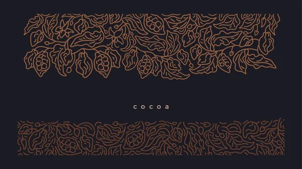 Cocoa Golden Border Black Background Art Line Ornament Organic Dark — Stockvector