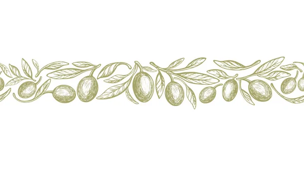 Olive Rustic Strip Vintage Engraved Seamless Pattern Vector Hand Drawn — 图库矢量图片