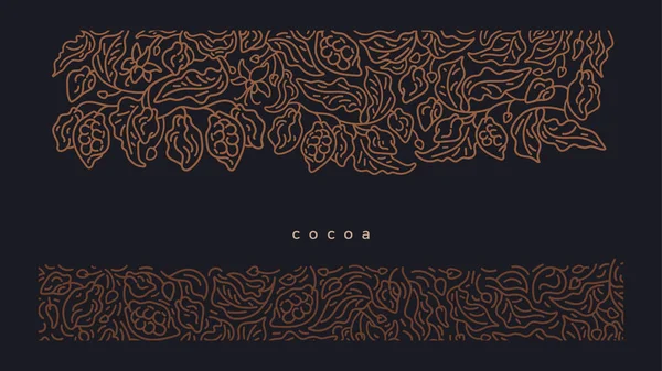 Cacao Borde Dorado Sobre Fondo Negro Adorno Línea Arte Chocolate Ilustración De Stock