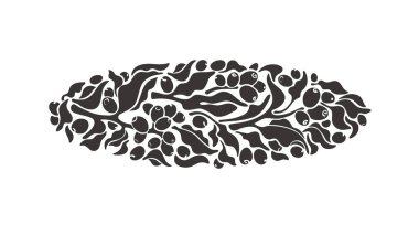 Kahve etiketi. Vektör ağacı, fasulye. Kafe için grafiksel tasarım. Beyaz arka planda izole edilmiş tropik illüstrasyon. Doğal aroma içeceği.