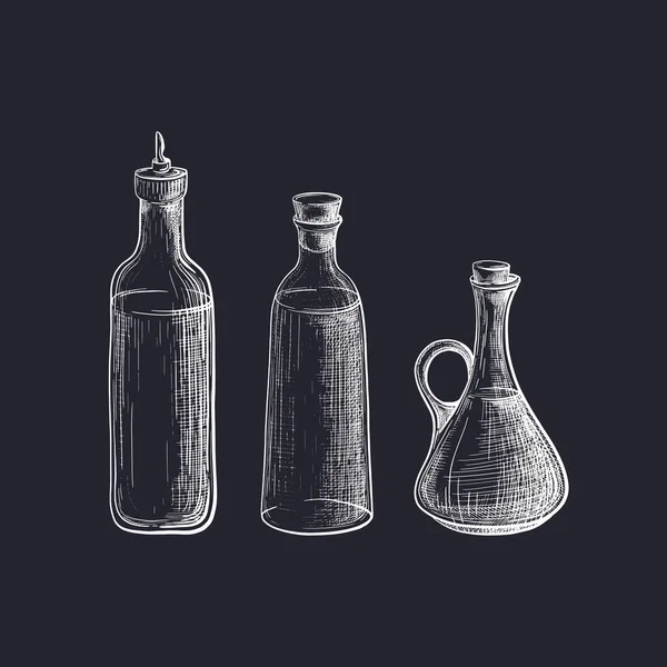 Une Bouteille Verre Ensemble Vectoriel Dessiné Main Essentiel Liquide Sous — Image vectorielle