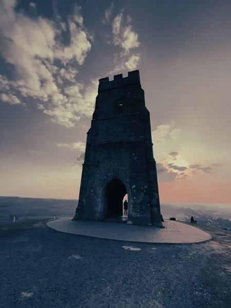 Glastonbury Town Ruinas Del Antiguo Castillo Glastonbury Tor Condado English — Foto de Stock