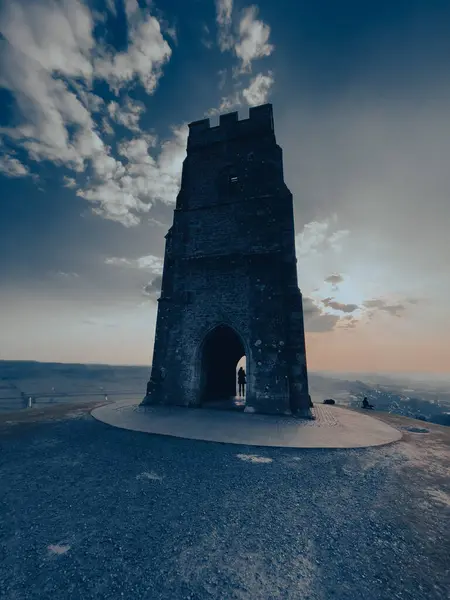 Glastonbury Town Ruinas Del Antiguo Castillo Glastonbury Tor Condado English — Foto de Stock