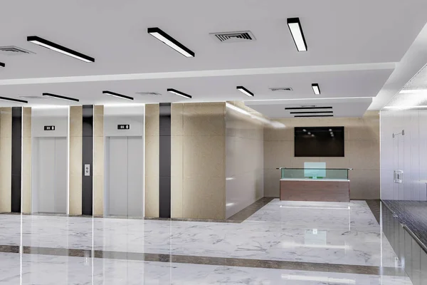 Иллюстрация Modern Steel Elevator Hall Interior Business Office Building Close — стоковое фото