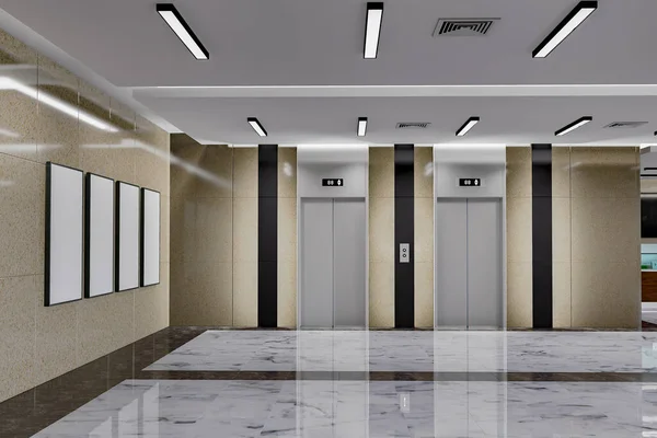 Illustration Mockup Vertical Signboard Poster Frame Panel Elevator Hallway Office — Stock Photo, Image