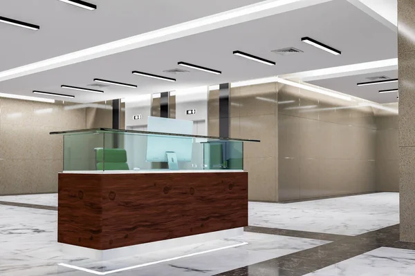 Illustration Reception Counter Wooden Glass Front Elevators Modern Office Building — Stock Photo, Image