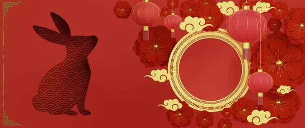 Renderowania Szczęśliwy Chiński Nowy Rok Karty Kreatywny Projekt Złotym Królikiem — Zdjęcie stockowe